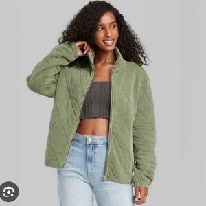 Wild Fable green quilted jacket coat size large Free People